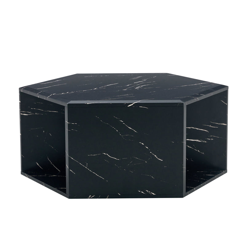 Hexagonal Coffee Table With Characteristic Pattern Stickers And Multi-Hole Design For Extra Storage