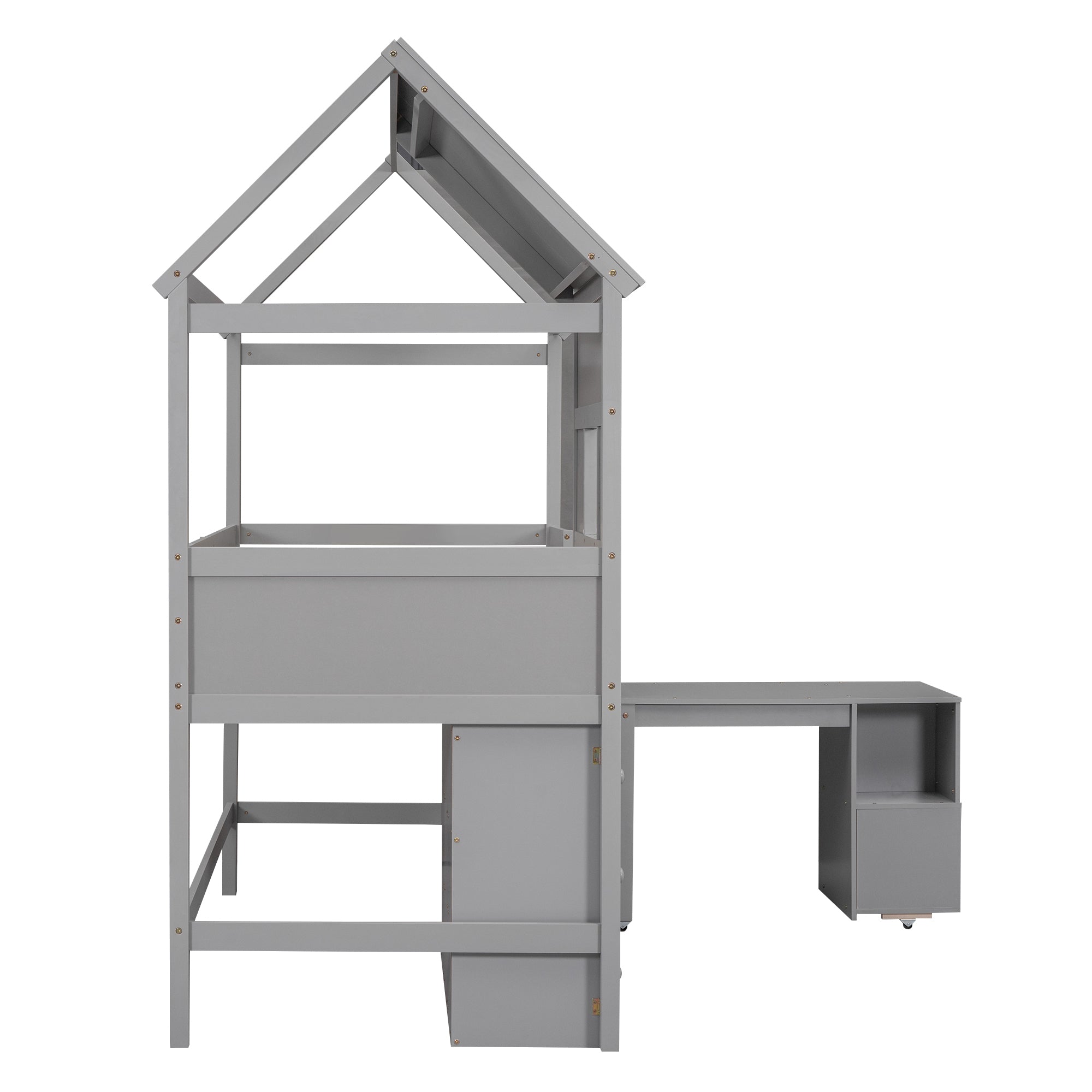 Twin Size House Loft Bed with Storage Desk and 3 Drawer Chest, Gray - Atlantic Fine Furniture Melbourne FL