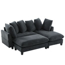 Upholstered L Shaped Sectional Sofa With Storage, Movable Ottoman, And 6 Throw Pillows