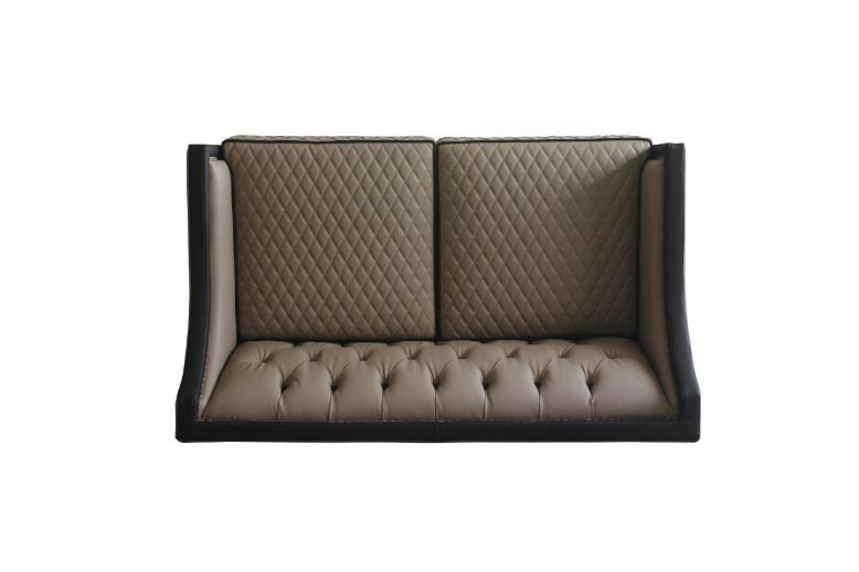 House - Beatrice Loveseat - Tan PU, Black PU & Charcoal Finish