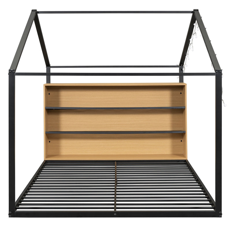 Bed House Frame With Shelves And Lights
