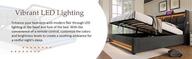 Upholstered Platform Bed With A Hydraulic Storage System, LED And USB Charging (Without Mattress)