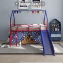 Jack - House Loft Bed With Slide And Curtain Set