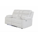 Blanche - Console Reclining Loveseat With LED Lights, Pillow Top Arms, Manual Recline, 2 Cupholders - White