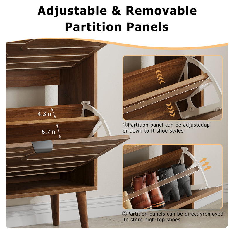 Medieval - Independent Shoe Cabinet With 2 Flip Drawers - Walnut