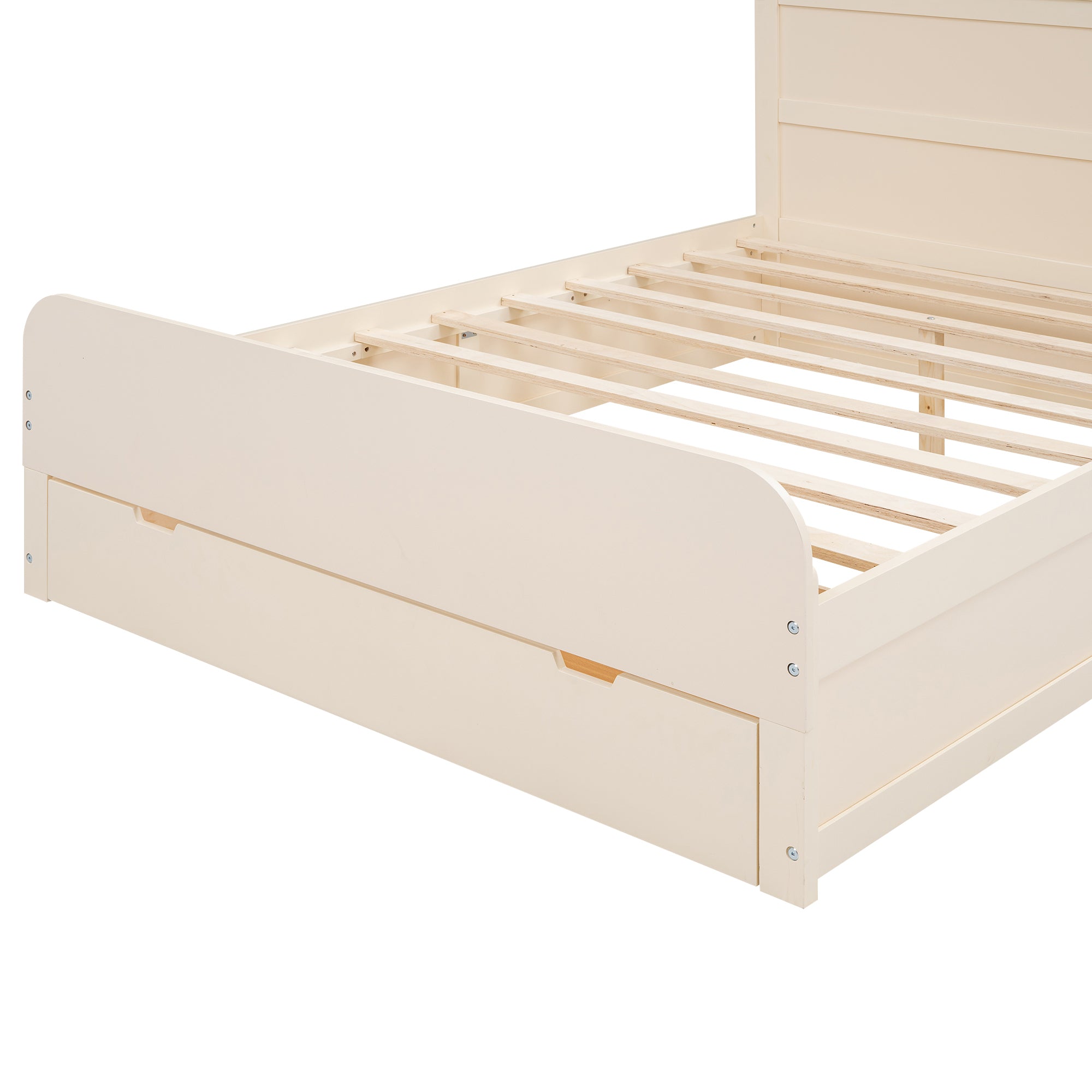 Full Size Platform Bed with Storage Headboard and a Big Drawer, Cream
