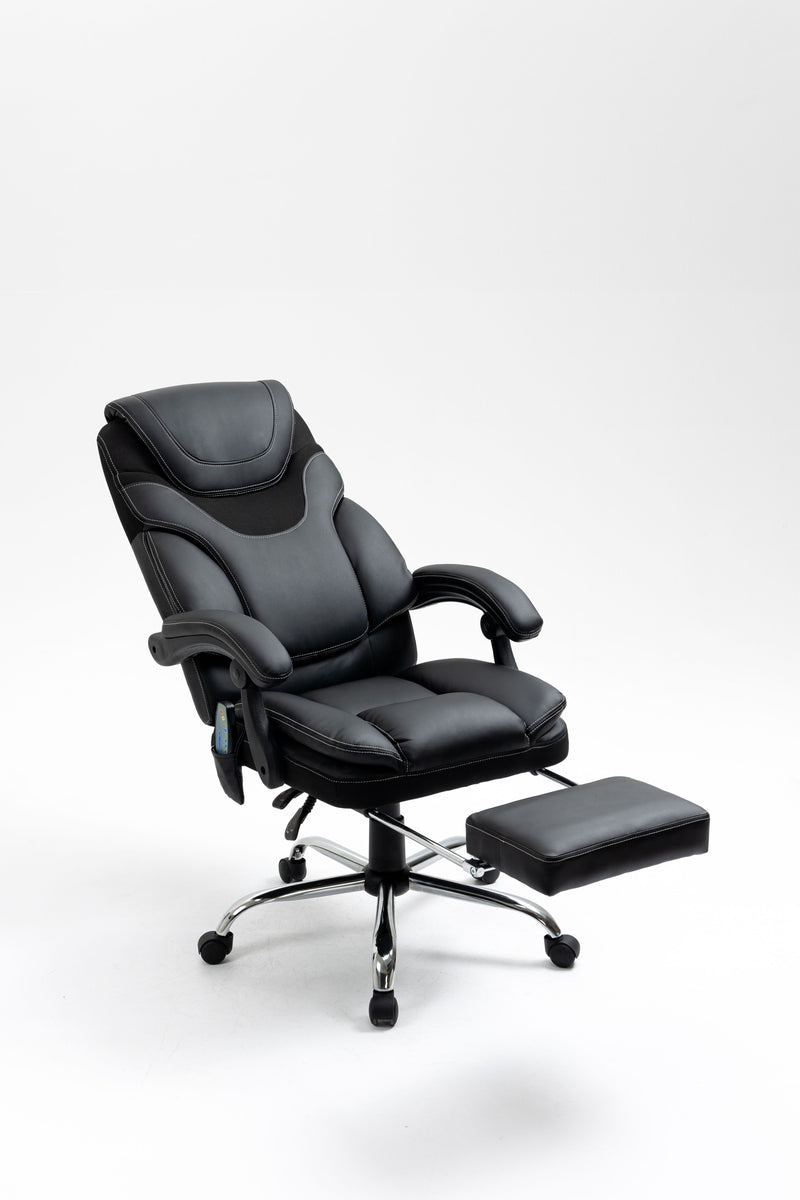 Massage Reclining Office Chair With Footrest, High Back Computer Chair Home Desk Ergonomic Executive Office Chair With Armrests, Adjustable Height - Black