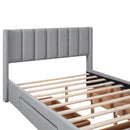 Full Size Upholstered Platform Bed with One Large Drawer in the Footboard and Drawer on Each Side,Gray