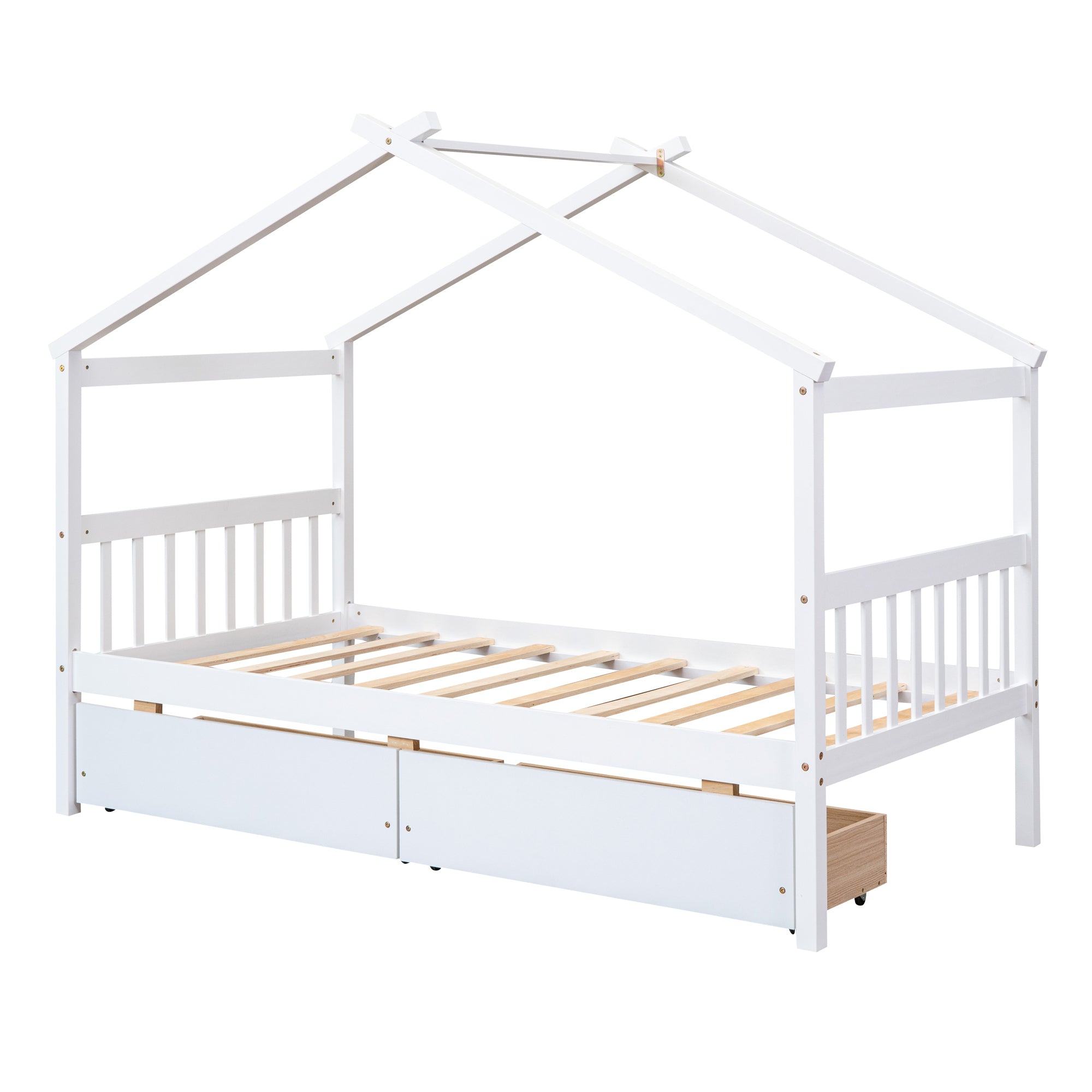 Twin Size Wooden House Bed with Drawers, White - Atlantic Fine Furniture Melbourne FL