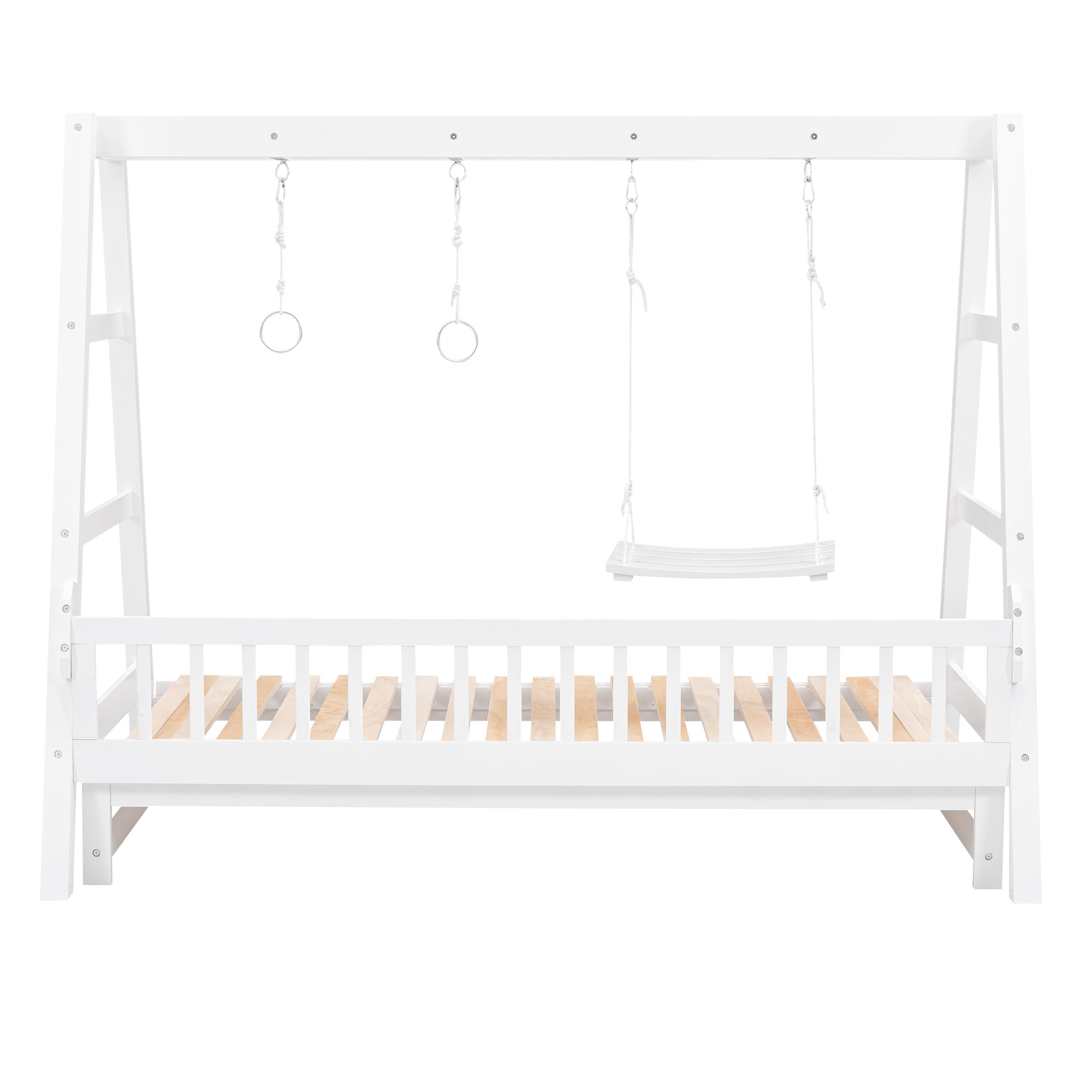 Extendable Twin Daybed with Swing and Ring Handles, White(Twin bed can be pulled out to be King) - Atlantic Fine Furniture Melbourne FL