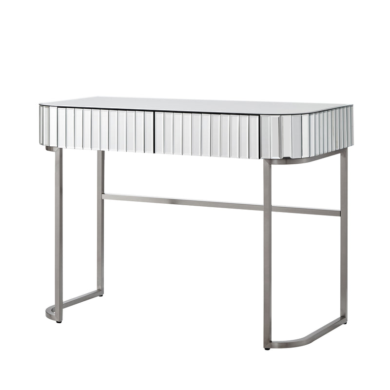 Mirrored Makeup Vanity Table With Stainless Steel Base And 2 Drawers