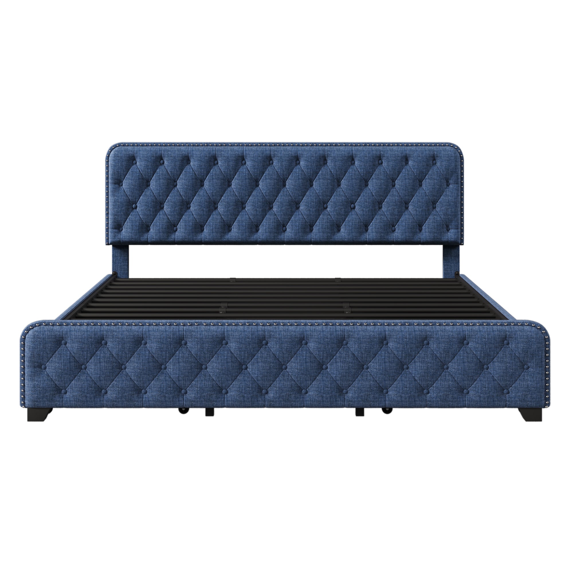 Upholstered Platform Bed Frame with Four Drawers, Button Tufted Headboard and Footboard Sturdy Metal Support, No Box Spring Required, Blue, King (Old sku: BS300277AAC) - Atlantic Fine Furniture Melbourne FL