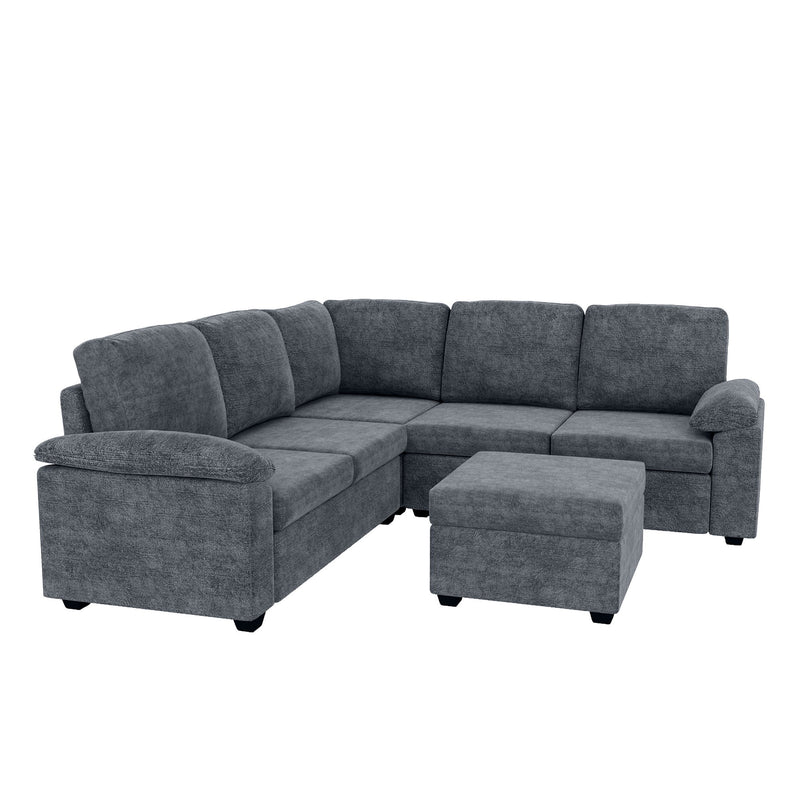 Modern Velvet Sectional Sofa Set, Large U Shaped Upholstered Corner Couch With Ottoman, Armrest Pillow, 6 Seat Indoor Furniture For Living Room