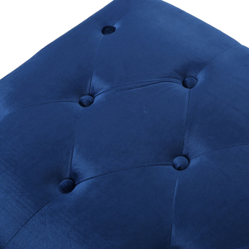 Mid Century Ottoman Velvet With Button Tufting With Birch Wood Legs - Navy Blue