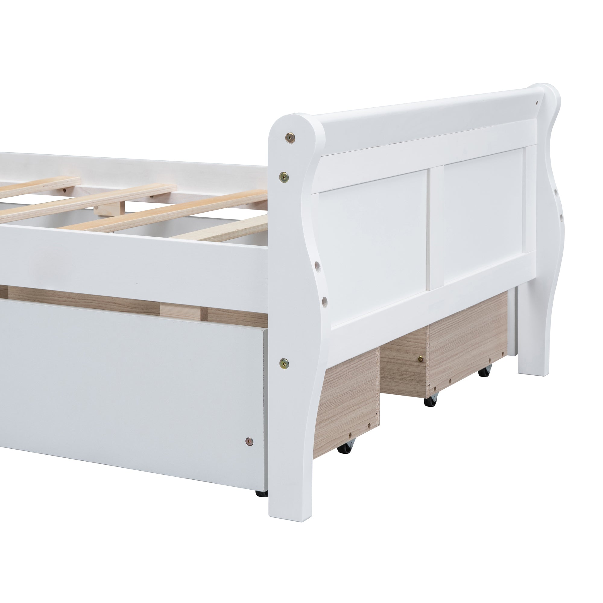 Twin Size Wood Platform Bed with 4 Drawers and Streamlined Headboard & Footboard, White - Atlantic Fine Furniture Melbourne FL