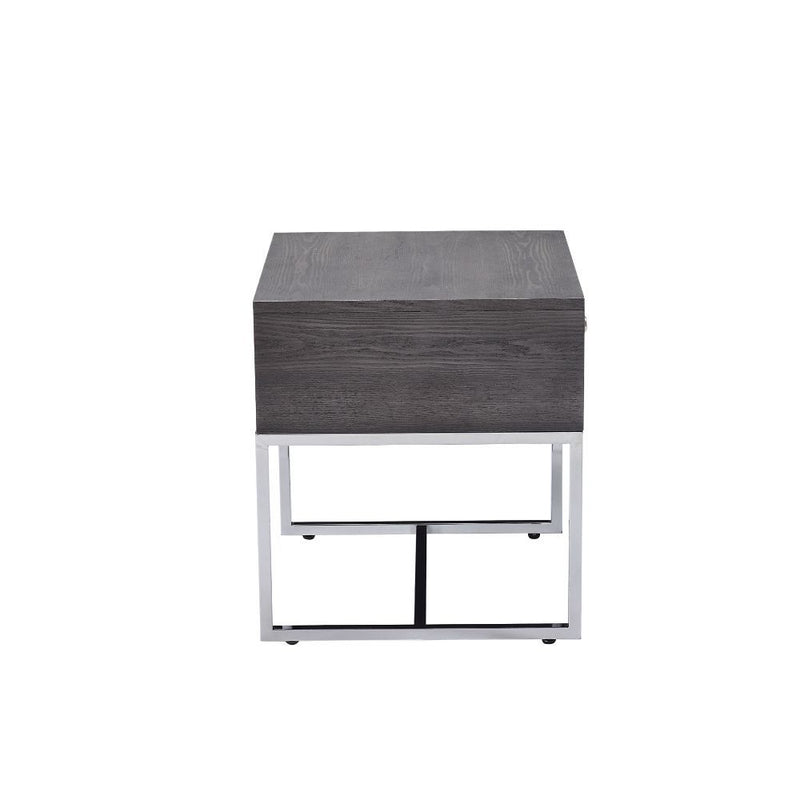 Iban - End Table - Gray Oak & Chrome - Atlantic Fine Furniture Inc
