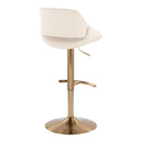 Fabrico - Contemporary Adjustable Barstool With Swivel With Rounded T Footrest (Set of 2) - Gold / Cream