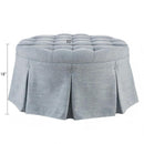 Skirted Tufted Round Ottoman With Button Top - Gray