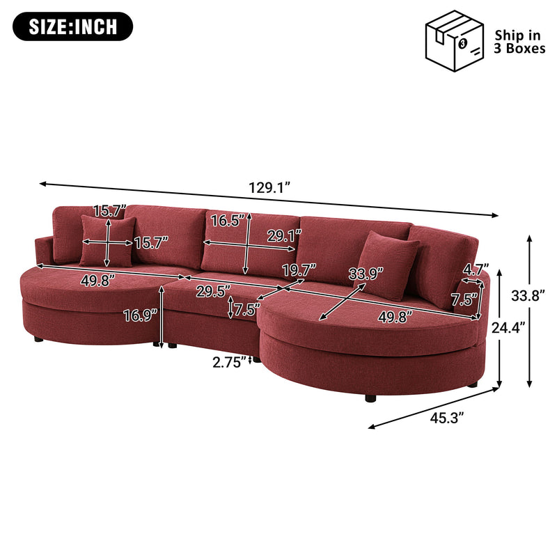 Modern 3 Seater Upholstered Sofa With Curved Design