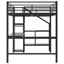 Full Size Loft Bed With Desk, Storage Staircase, Small Wardrobe And LED Light - Black