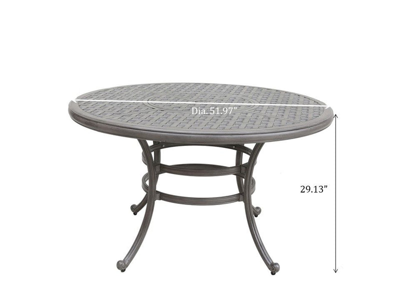 All-Weather And Durable 52" Round Cast Aluminum Round Dining Table With Umbrella Hole - Gray