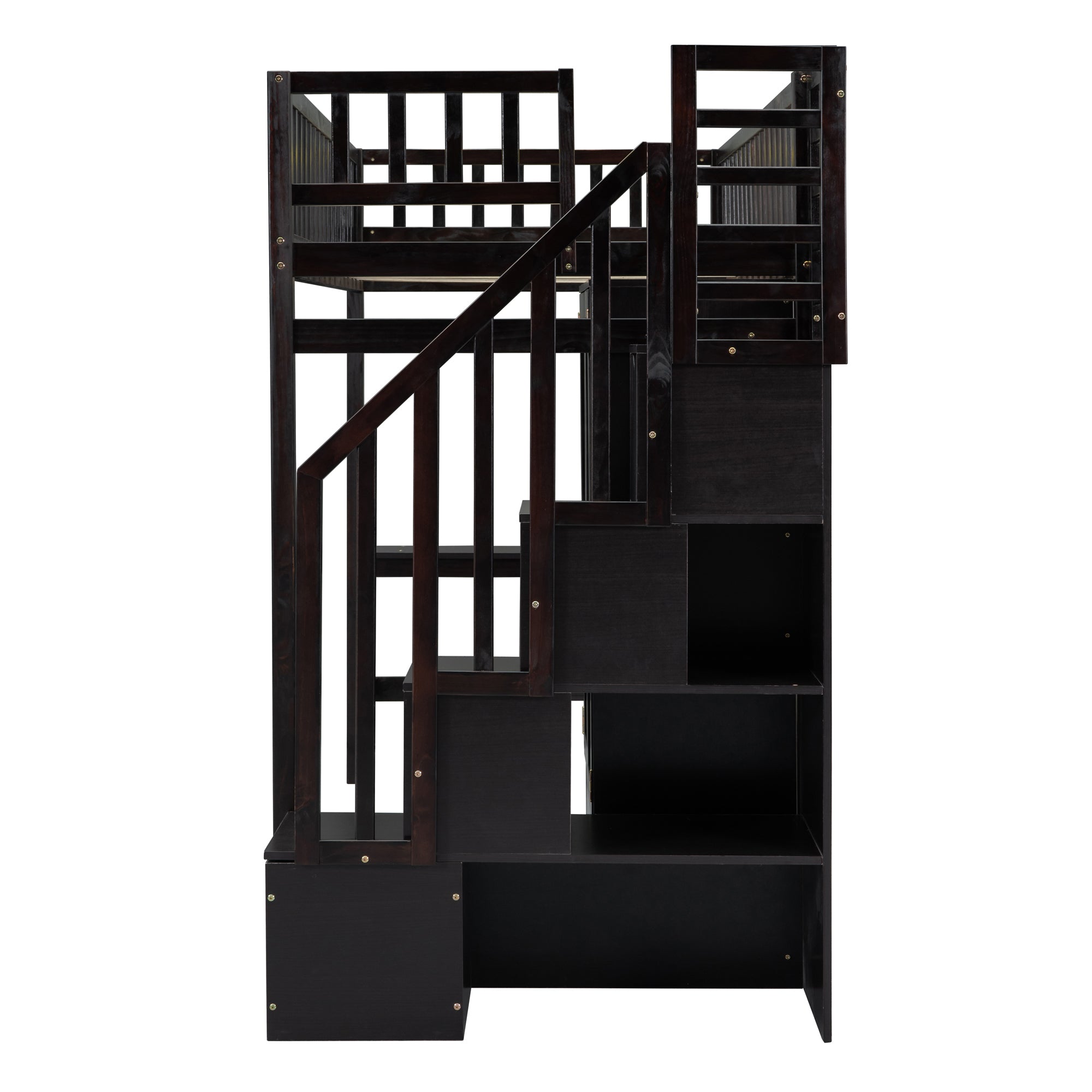Twin size Loft Bed with Bookshelf,Drawers,Desk,and Wardrobe-Espresso - Atlantic Fine Furniture Melbourne FL