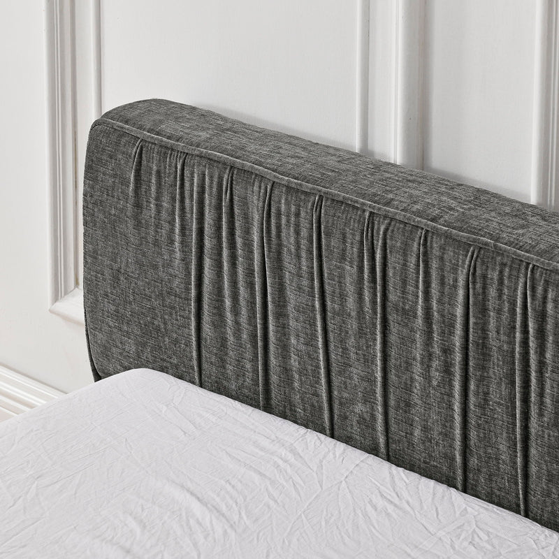 Modern Upholstered Platform Bed Frame With Pleated Design