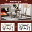 Retro Round Dining Table Set With Curved Trestle Style Table Legs And Upholstered Chairs For Dining Room