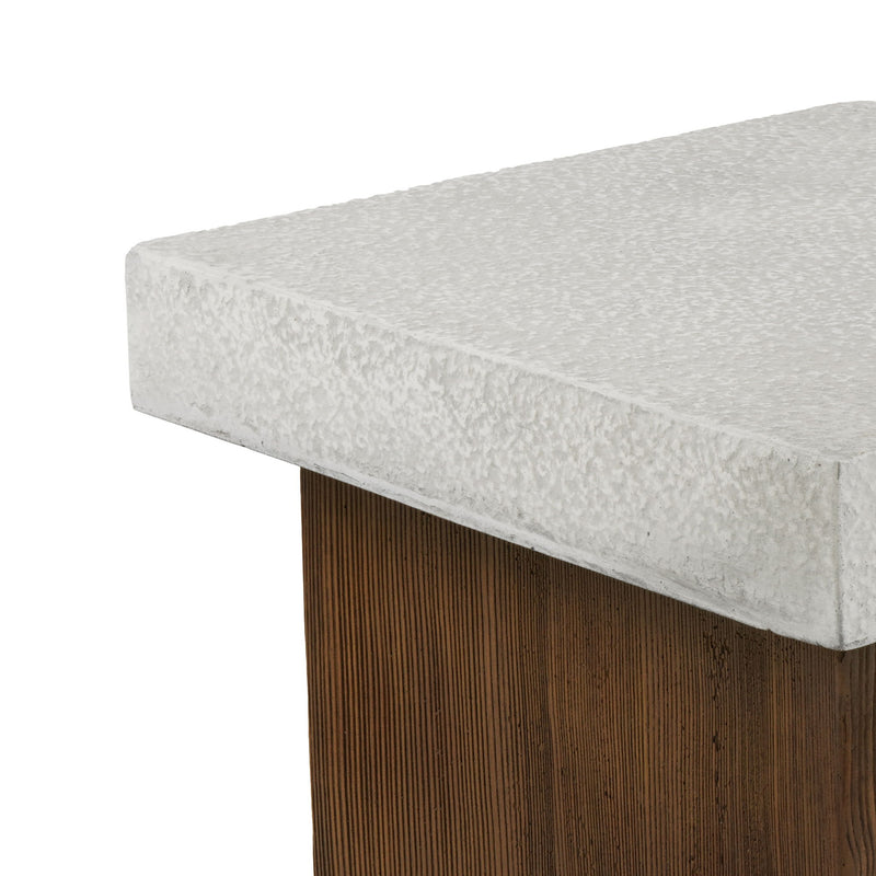 Mgo Square Side Table With Faux Stone Top And Wood Frame - Antique White / Natural Wood