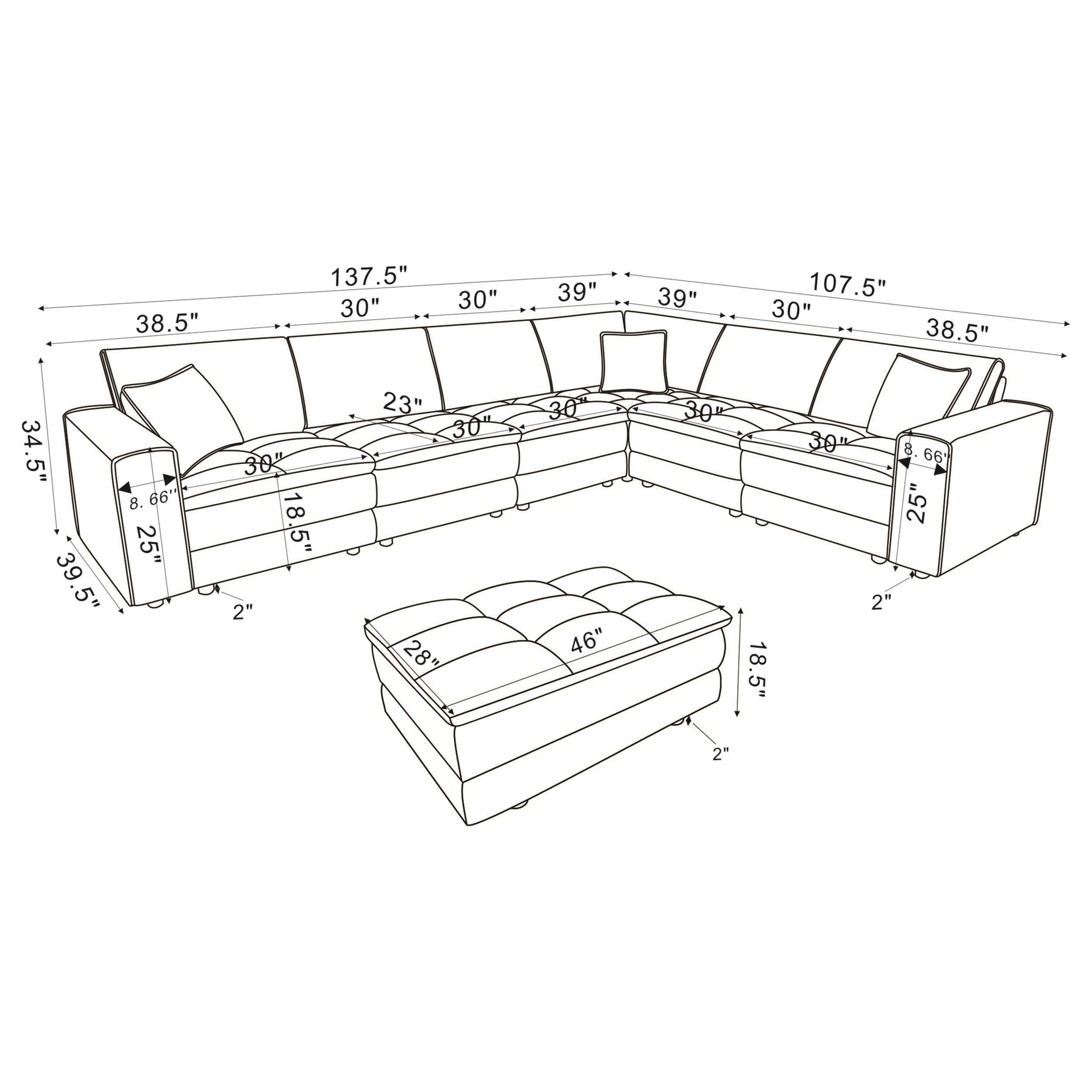 Atlantic 7-piece Upholstered Modular Sectional Sofa Blue