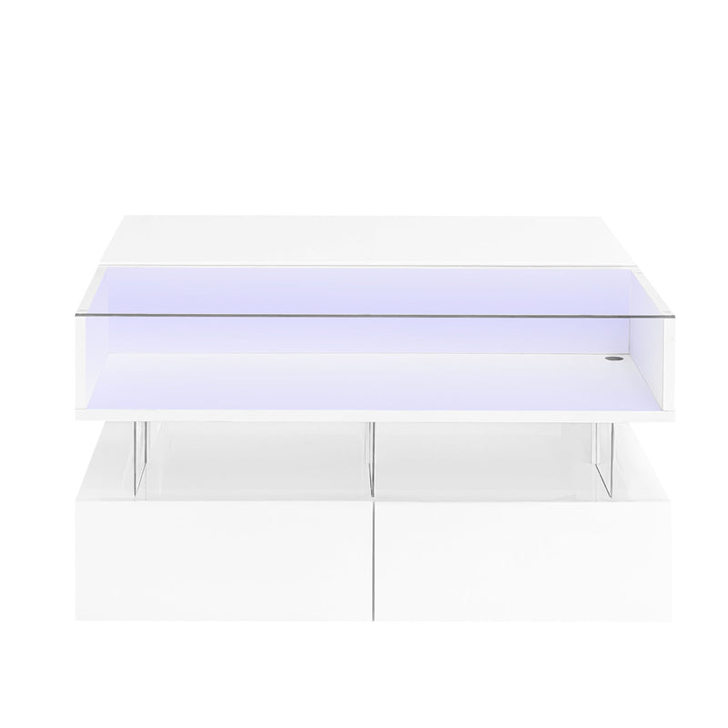 Lift Top Coffee Table With 2 Drawers, Hidden Space And LED Lights For Living Room