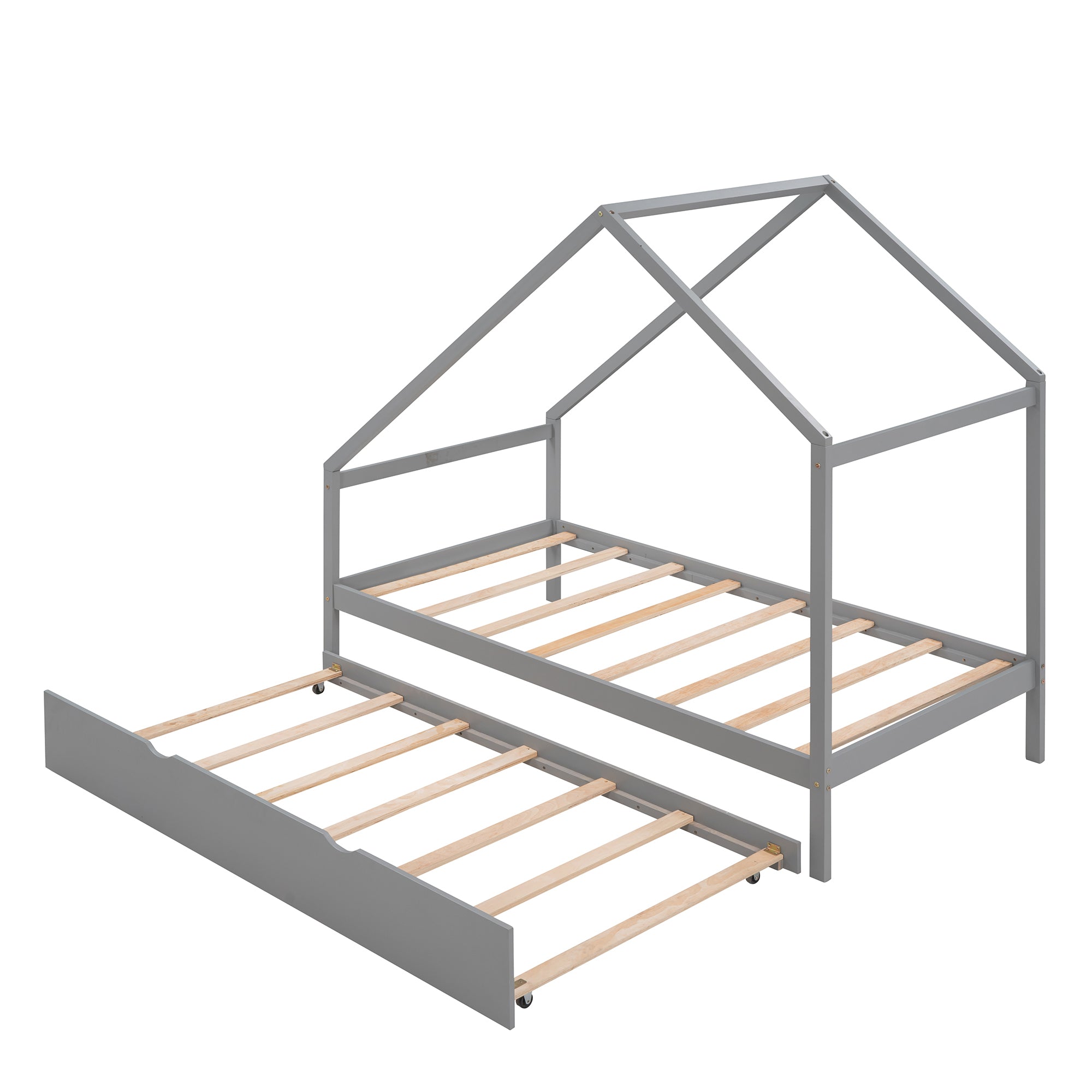 Twin Size Wooden House Bed With Twin Size Trundle, Gray - Atlantic Fine Furniture Melbourne FL