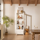 Modern Upholstered Glass Display Cabinet With Adjustable LED Light - White