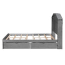 Full Size Wood Platform Bed with House-shaped Storage Headboard and 2 Drawers, Gray
