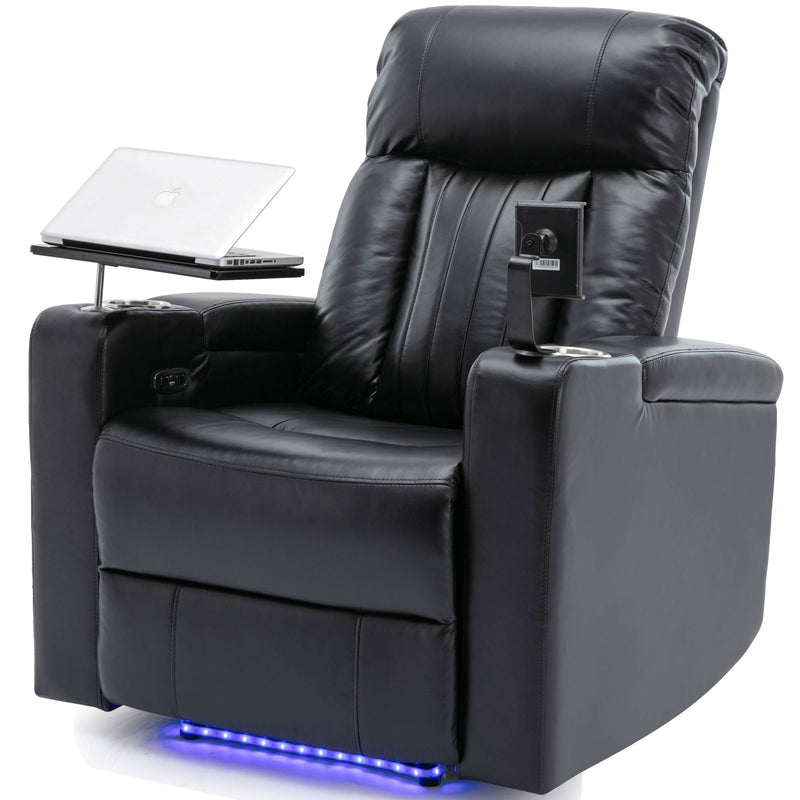 Premium Power Recliner & Storage Arms, Cupholders, Swivel Tray Table And Cell Phone Stand - Black