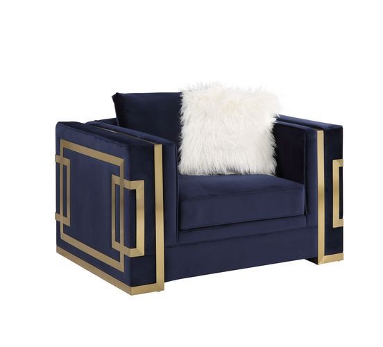 Virrux - Chair - Blue Velvet & Gold Finish - Atlantic Fine Furniture Inc