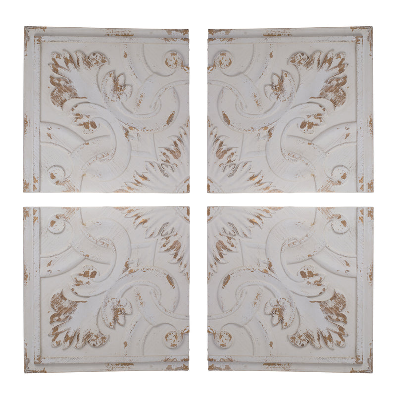 Distressed Wooden Square Wall Panels (Set of 4) - White