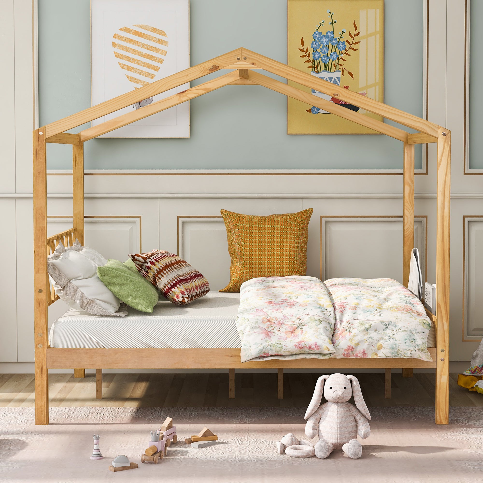 Full Size Wood House Bed with Storage Space, Natural (OLD SKU :LP000002AAM) - Atlantic Fine Furniture Melbourne FL