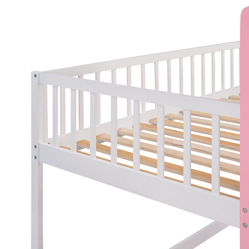 Twin Over Twin Castle Bunk Bed with Ladder - Pink