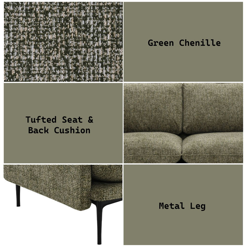 Dalton - Sofa With 2 Pillows - Green