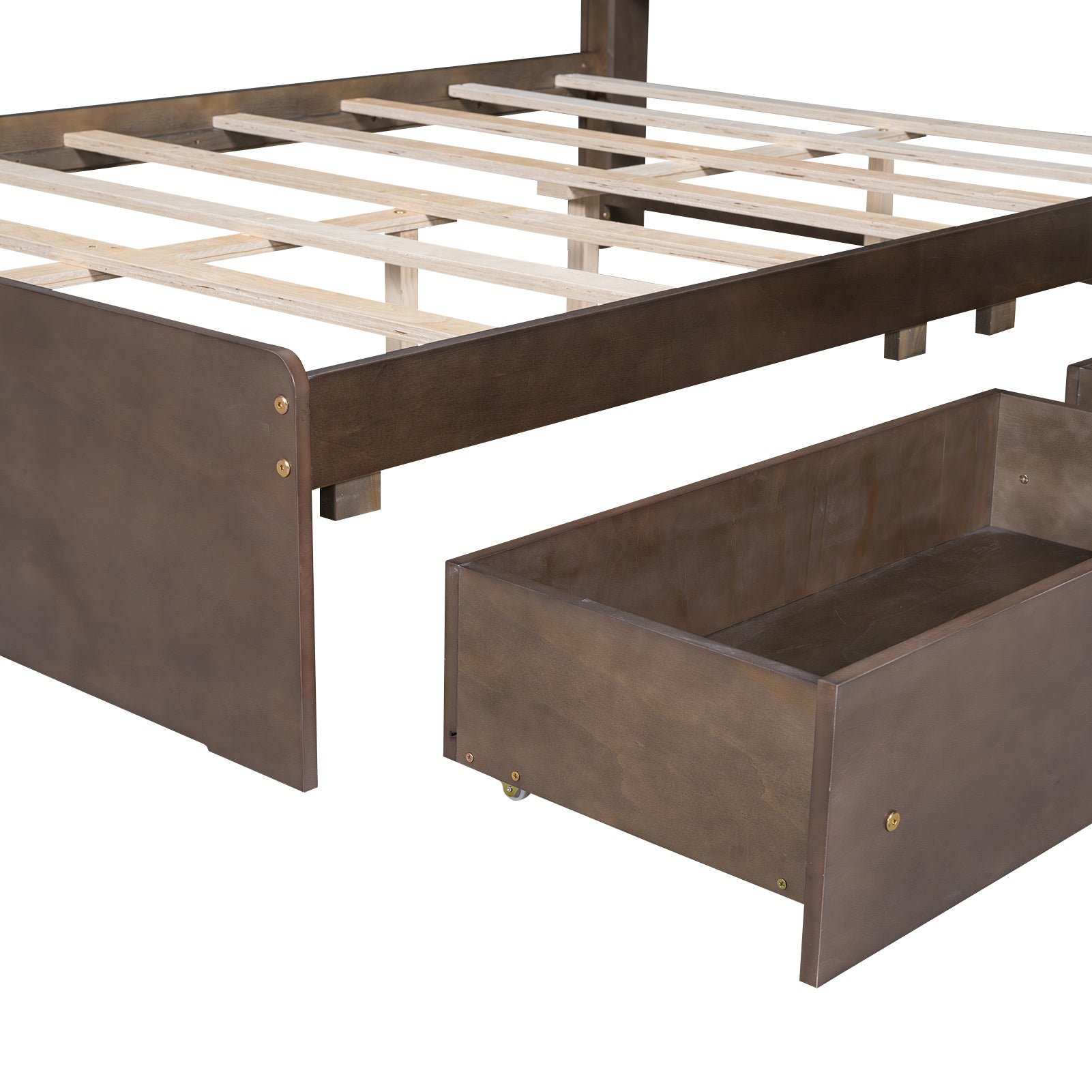 Full Size Wood Platform Bed with House-shaped Storage Headboard and 2 Drawers, Walnut - Atlantic Fine Furniture Melbourne FL