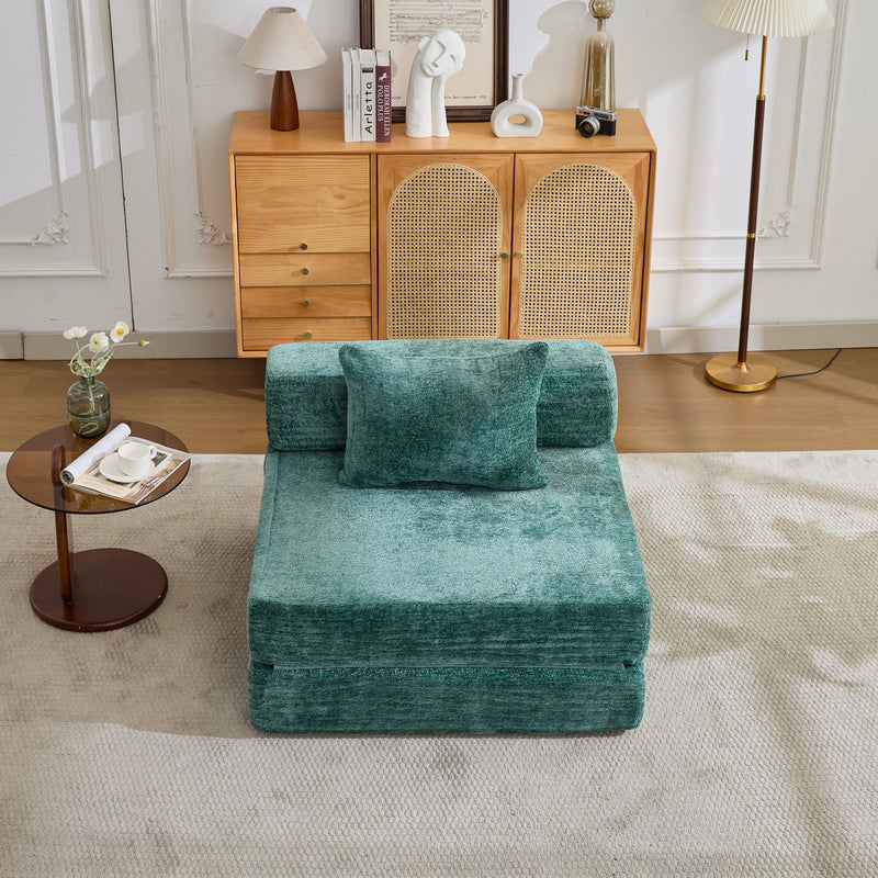 Convertible Floor Sofa Bed With Fixed Shape Frame For Living Room - Dark Green