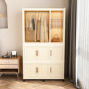 Portable Wardrobe Closet Storage Organizer With 9 Magnetic Doors - Cream White