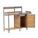 Outdoor Potting - Bench, Workstation Table With Cabinet For Backyard Garden Supplies - Brown / Gray