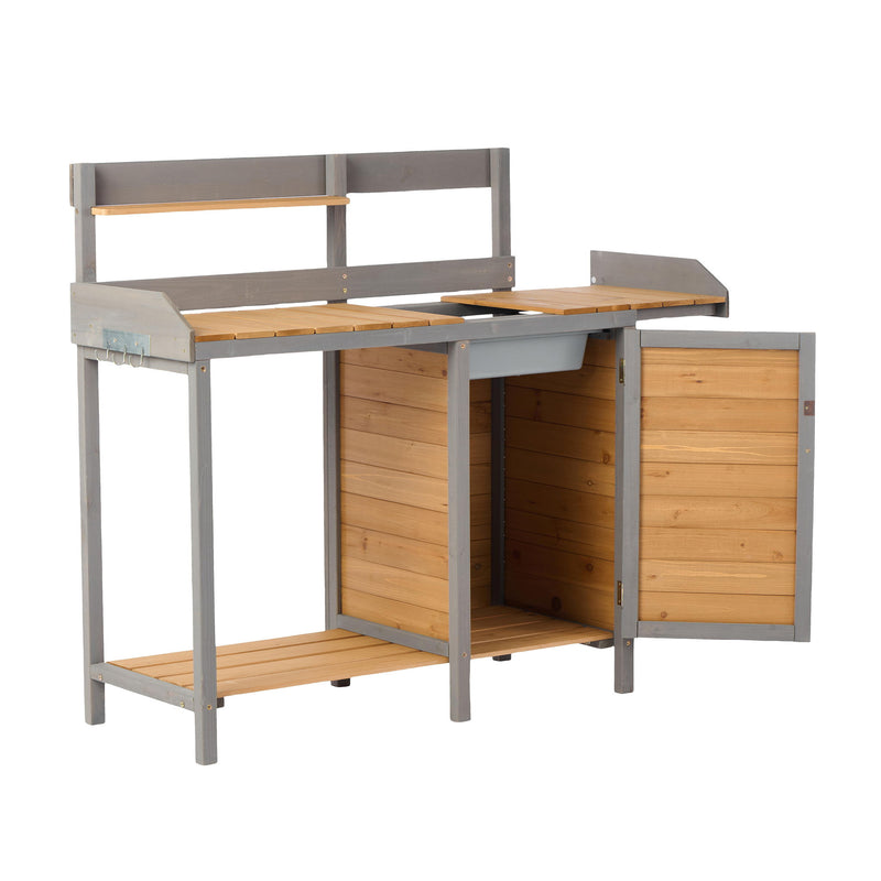 Outdoor Potting - Bench, Workstation Table With Cabinet For Backyard Garden Supplies - Brown / Gray
