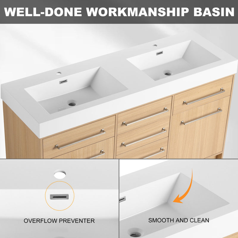 Freestanding Bathroom Vanity With Resin Sink, Soft-Closing Doors And Drawers