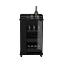 Bar Cart With Glass Door, 2 Side Shelves And Casters - Black