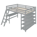 Loft Bed Full with desk,ladder,shelves , Grey