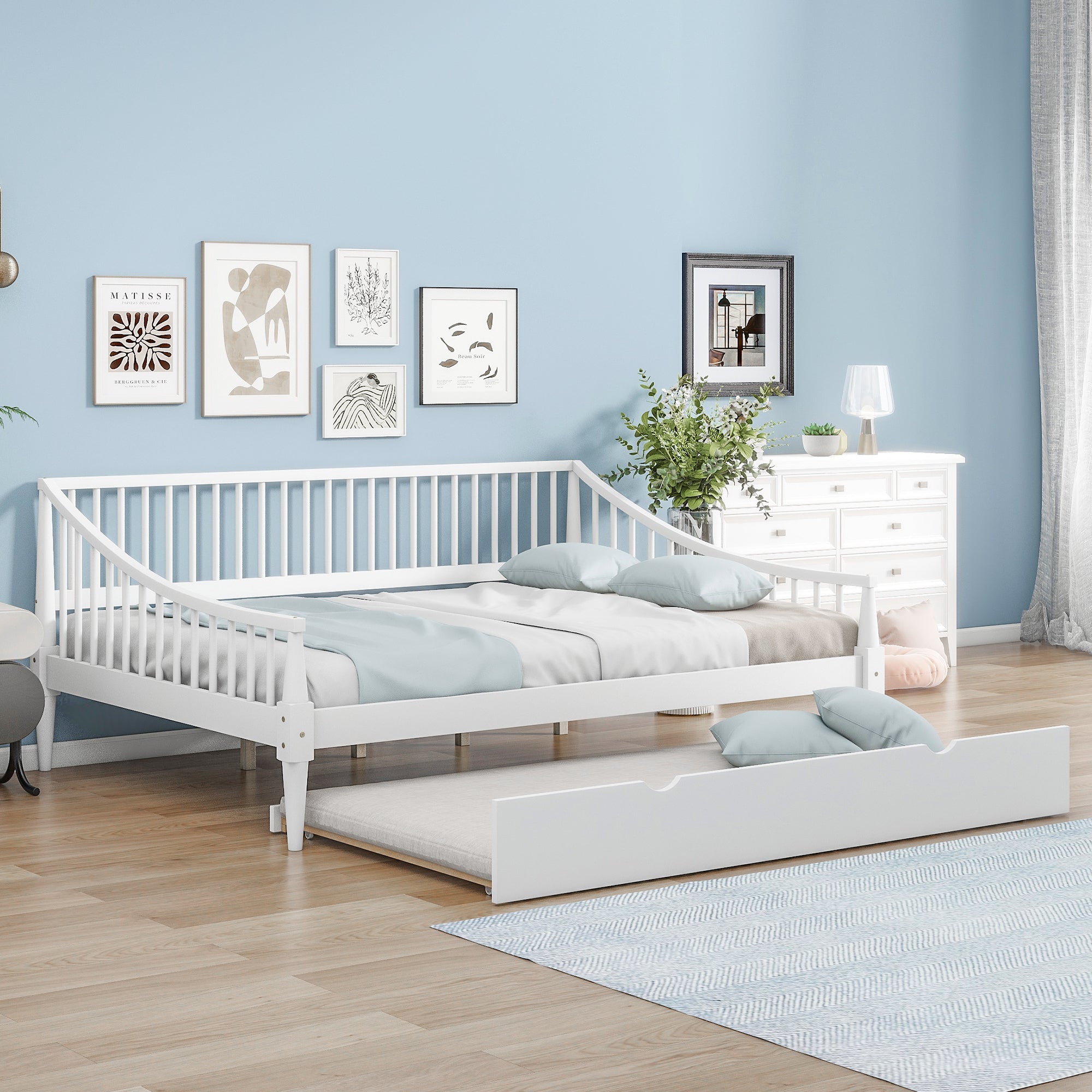 Full Size Daybed with Trundle and Support Legs, White - Atlantic Fine Furniture Melbourne FL