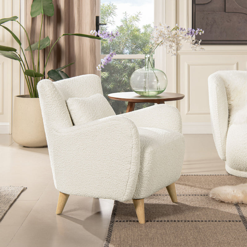 Lune - Curved Arm Accent Chair With Lumbar Pillow - Ivory White